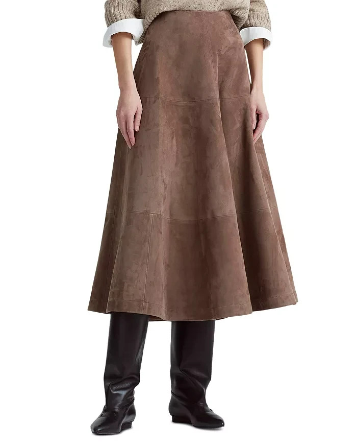 Altuzarra Varda Leather Suede Midi Skirt Women's 44 /12US Chamois Side Zipped