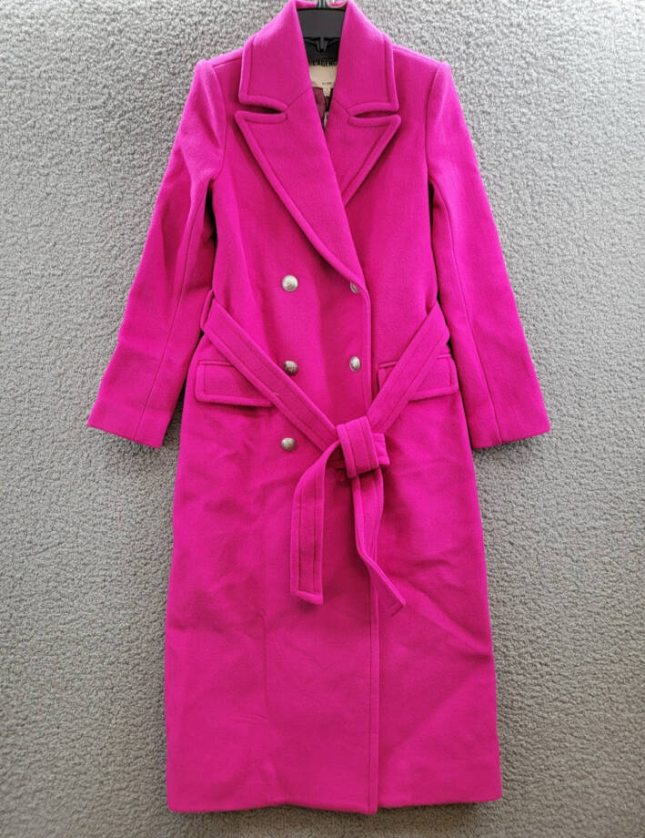 L'AGENCE Olina Double Breasted Wool Blend Belted Coat Women's 00 Berry Pink L/S