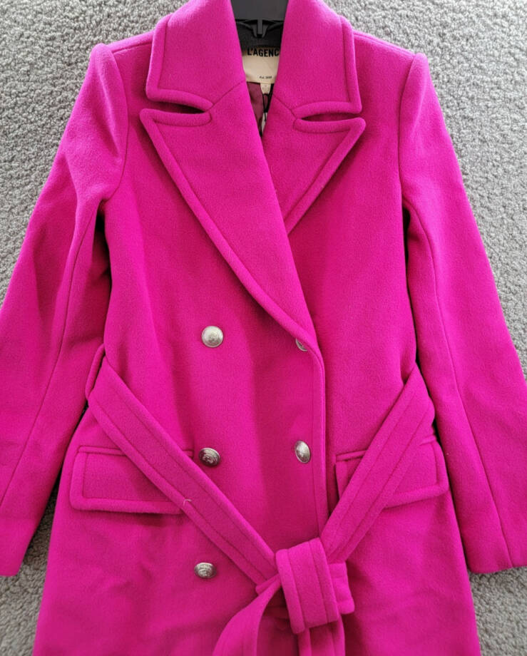 L'AGENCE Olina Double Breasted Wool Blend Belted Coat Women's 00 Berry Pink L/S