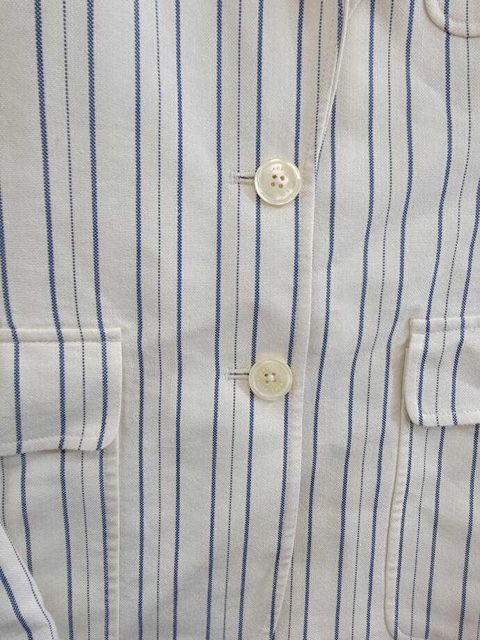 Lauren Ralph Lauren Striped Linen Blend Twill Blazer Women's 18 Cream/Blue L/S