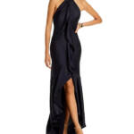Ramy Brook Tera Ruffled Halter Neck Gown Women's 6 Black Tie Zip Back Closure
