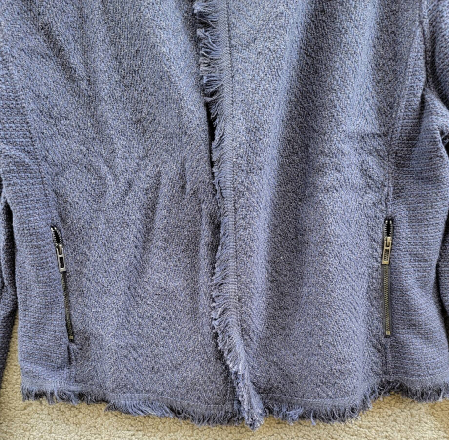 NIC+ZOE Fringe Mix Knit Jacket Women's XL Navy Long Sleeve Open Front Zip Pocket
