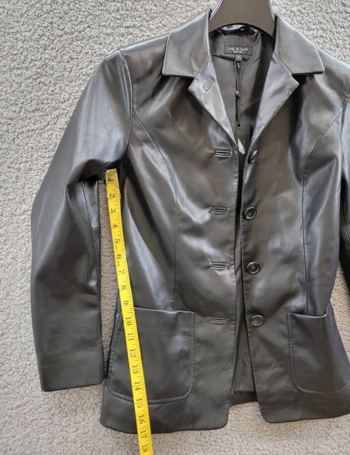 rag & bone Drew Faux Leather Jacket Women's 0 Black Button Closure Long Sleeves~