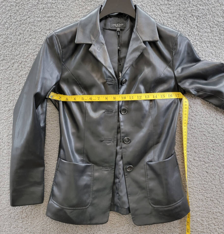 rag & bone Drew Faux Leather Jacket Women's 0 Black Button Closure Long Sleeves~