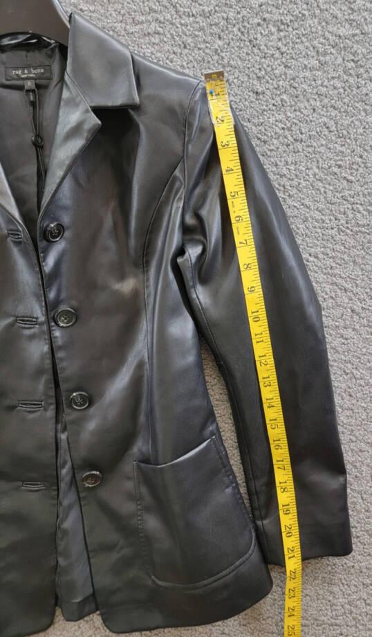 rag & bone Drew Faux Leather Jacket Women's 0 Black Button Closure Long Sleeves~