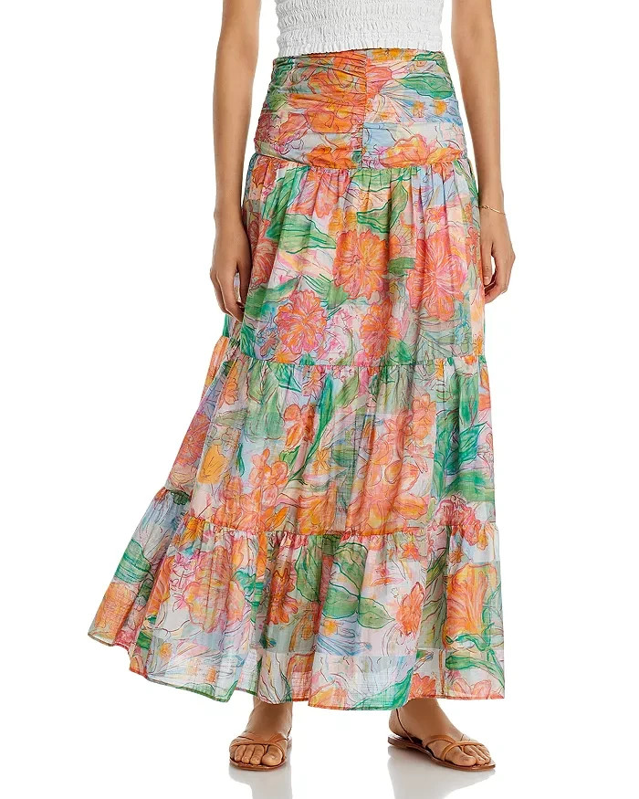 Rails Agatha Tiered Skirt Women's 4 Tropics Floral Ruched Side Zipped Closure