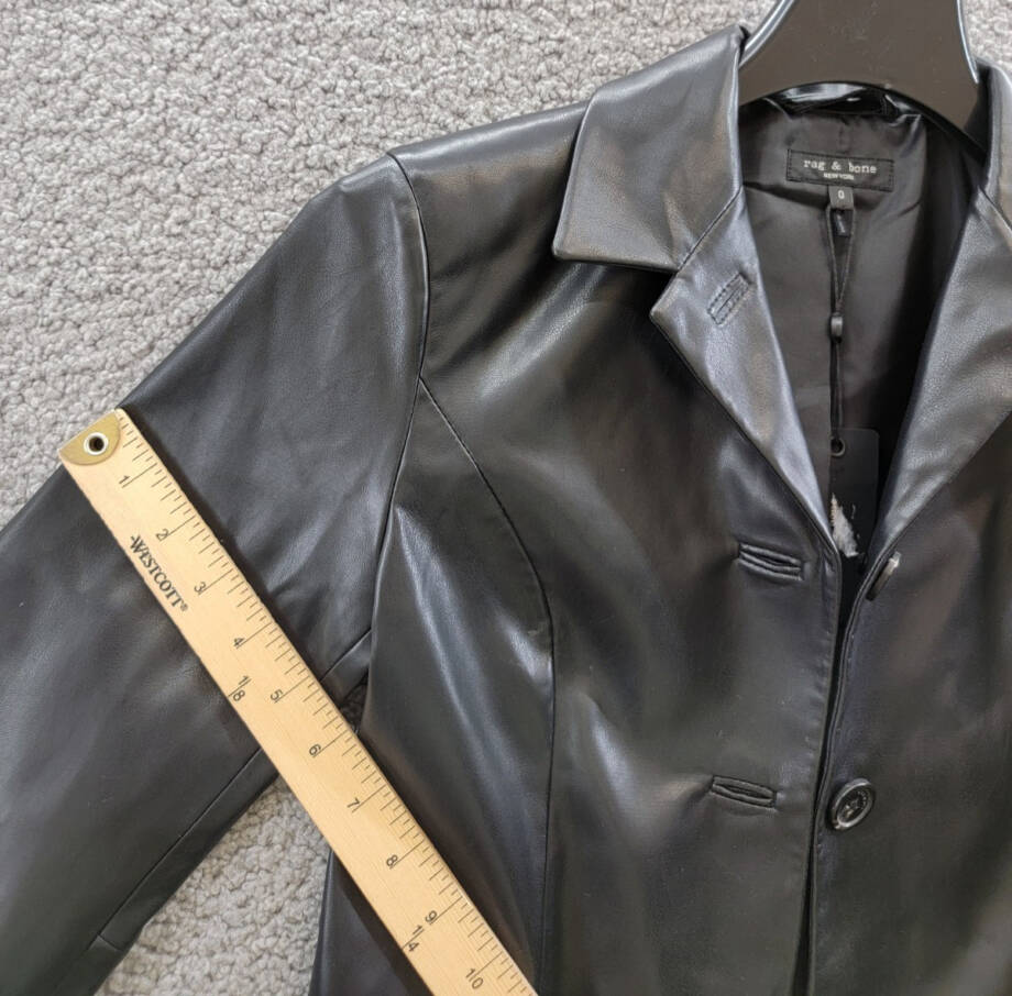 rag & bone Drew Faux Leather Jacket Women's 0 Black Button Closure Long Sleeves~