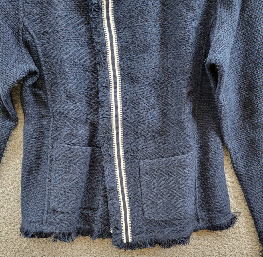 NIC+ZOE Ribbon Trim Fringe Mix Knit Blazer Women's M Dark Indigo Long Sleeves~