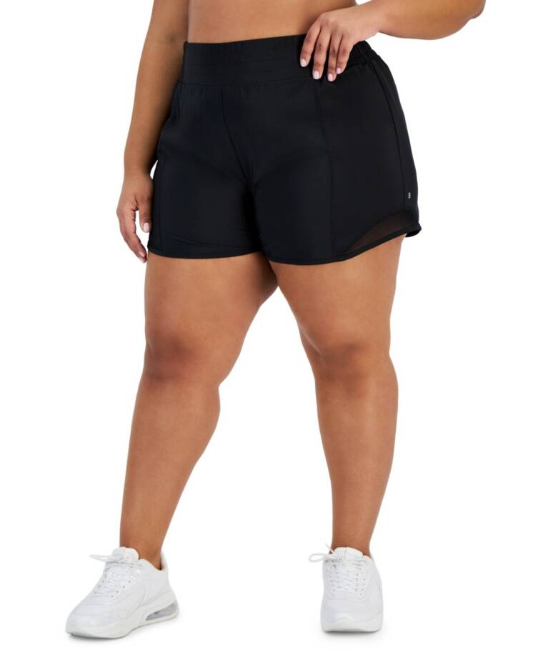ID Ideology Plus Size Solid Elastic-Back Woven Running Shorts Women's 1X Black