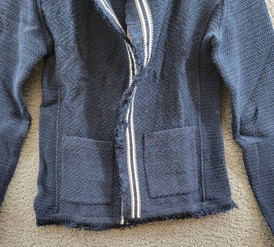 NIC+ZOE Ribbon Trim Fringe Mix Knit Blazer Women's XS Dark Indigo Long Sleeves~