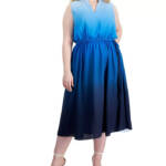Anne Klein Jenna Plus Size Ombré Sleeveless Midi Dress Women's 3X Blue Combo