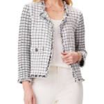 NIC+ZOE Grid Fringe Mix Knit Jacket Women XXL Cream Multi Long Sleeve Open Front