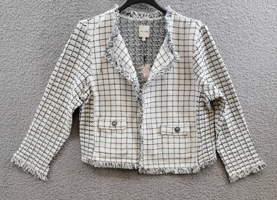 NIC+ZOE Grid Fringe Mix Knit Jacket Women XXL Cream Multi Long Sleeve Open Front