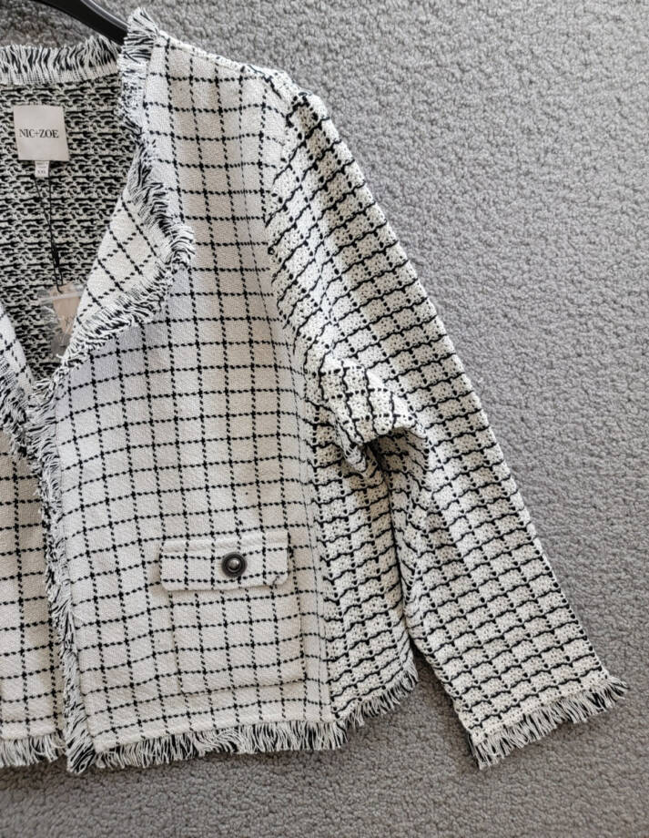 NIC+ZOE Grid Fringe Mix Knit Jacket Women XXL Cream Multi Long Sleeve Open Front