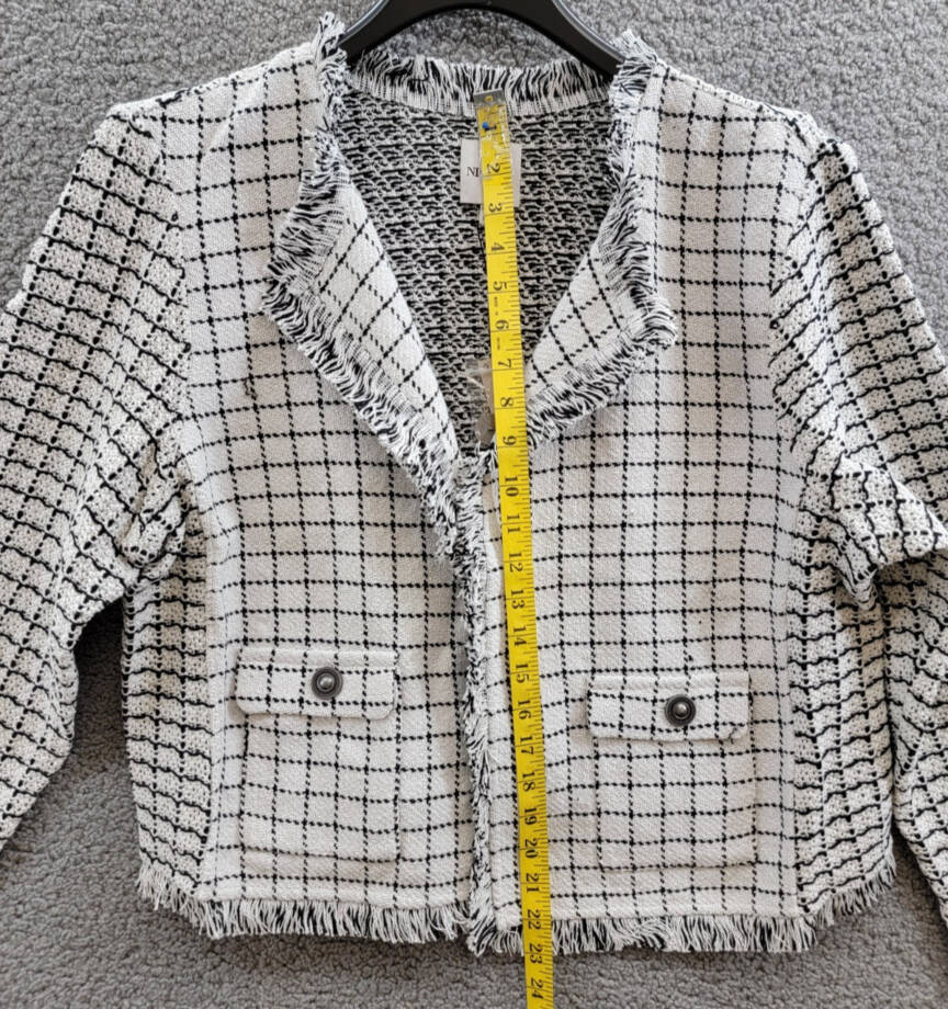 NIC+ZOE Grid Fringe Mix Knit Jacket Women XXL Cream Multi Long Sleeve Open Front