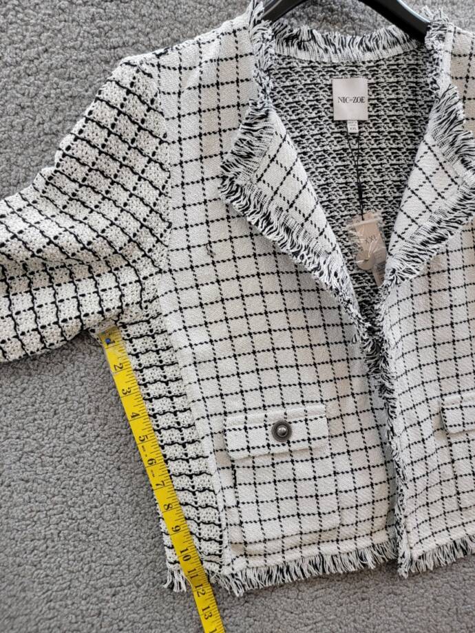 NIC+ZOE Grid Fringe Mix Knit Jacket Women XXL Cream Multi Long Sleeve Open Front