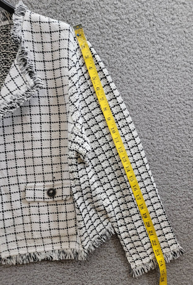 NIC+ZOE Grid Fringe Mix Knit Jacket Women XXL Cream Multi Long Sleeve Open Front