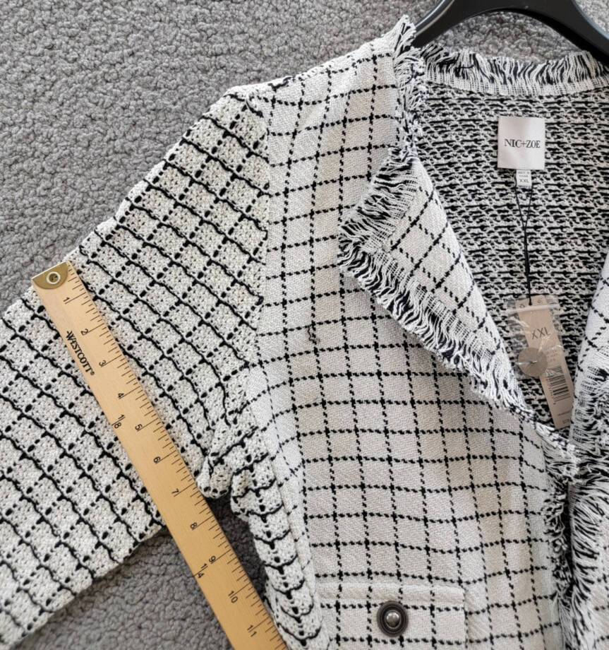 NIC+ZOE Grid Fringe Mix Knit Jacket Women XXL Cream Multi Long Sleeve Open Front