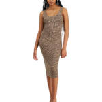 Bar III Petite Animal-Print Bodycon Midi Dress Women's PM Molly Cheetah Pullover