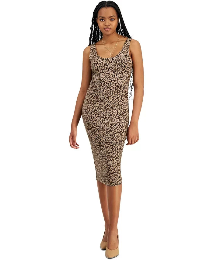 Bar III Petite Animal-Print Bodycon Midi Dress Women's PM Molly Cheetah Pullover