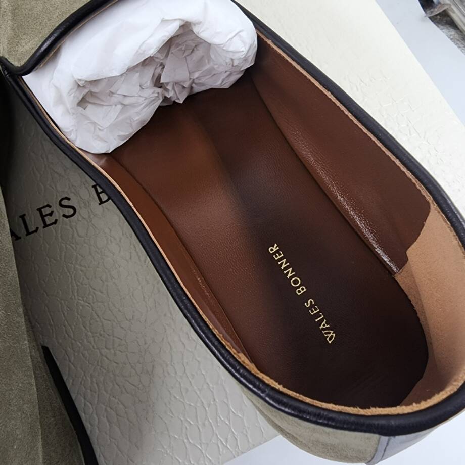 Wales Bonner Babouche Logo Slip On Loafers Men's 42/9US Mute Green Square Toe