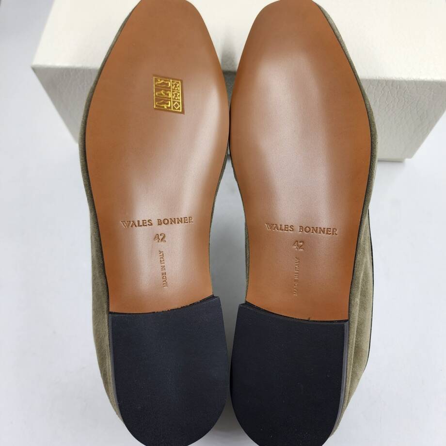 Wales Bonner Babouche Logo Slip On Loafers Men's 42/9US Mute Green Square Toe