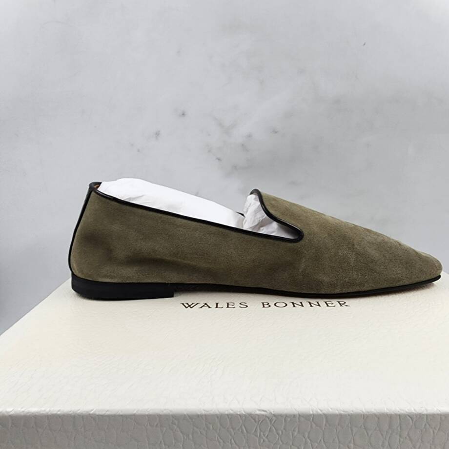 Wales Bonner Babouche Logo Slip On Loafers Men's 42/9US Mute Green Square Toe