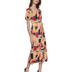 KARL LAGERFELD PARIS Geo-Print Square-Neck Puff-Sleeve Maxi Dress Women's 10