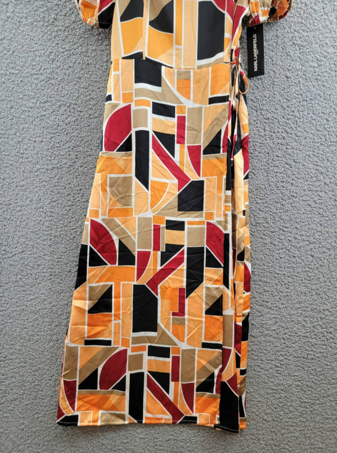 KARL LAGERFELD PARIS Geo-Print Square-Neck Puff-Sleeve Maxi Dress Women's 10