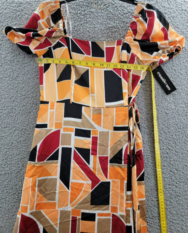 KARL LAGERFELD PARIS Geo-Print Square-Neck Puff-Sleeve Maxi Dress Women's 10