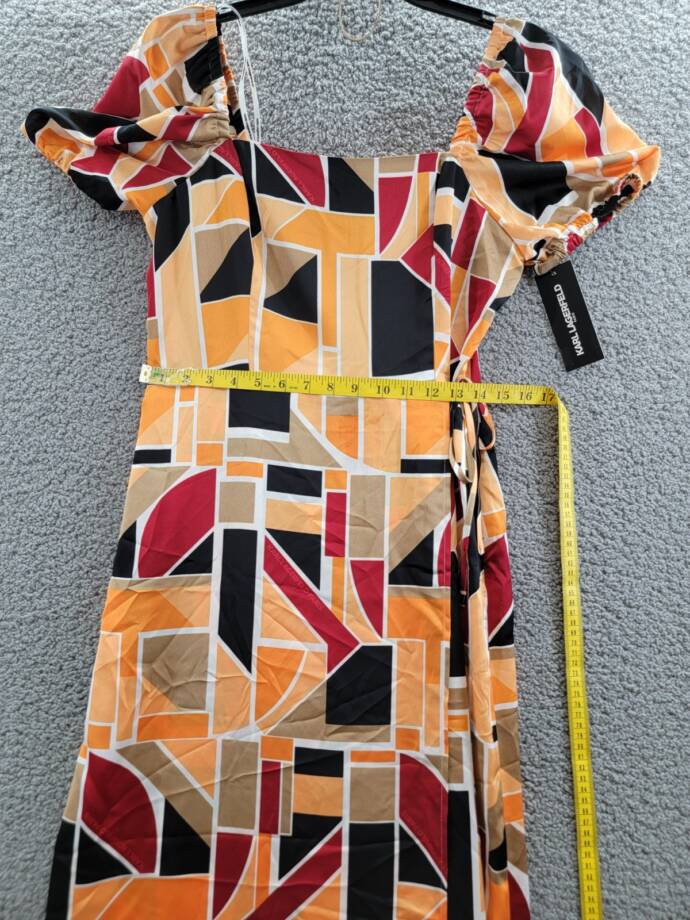 KARL LAGERFELD PARIS Geo-Print Square-Neck Puff-Sleeve Maxi Dress Women's 10