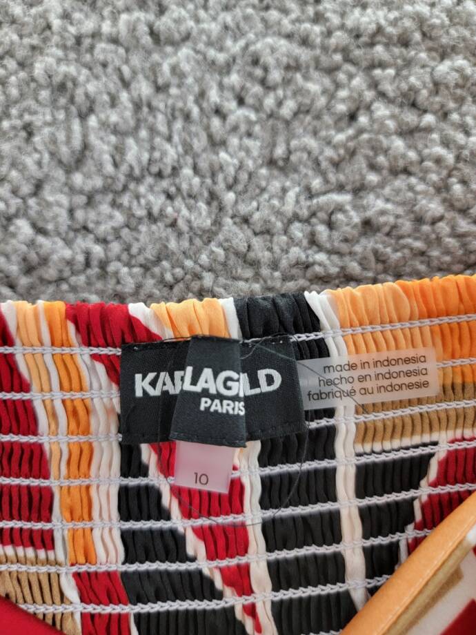 KARL LAGERFELD PARIS Geo-Print Square-Neck Puff-Sleeve Maxi Dress Women's 10