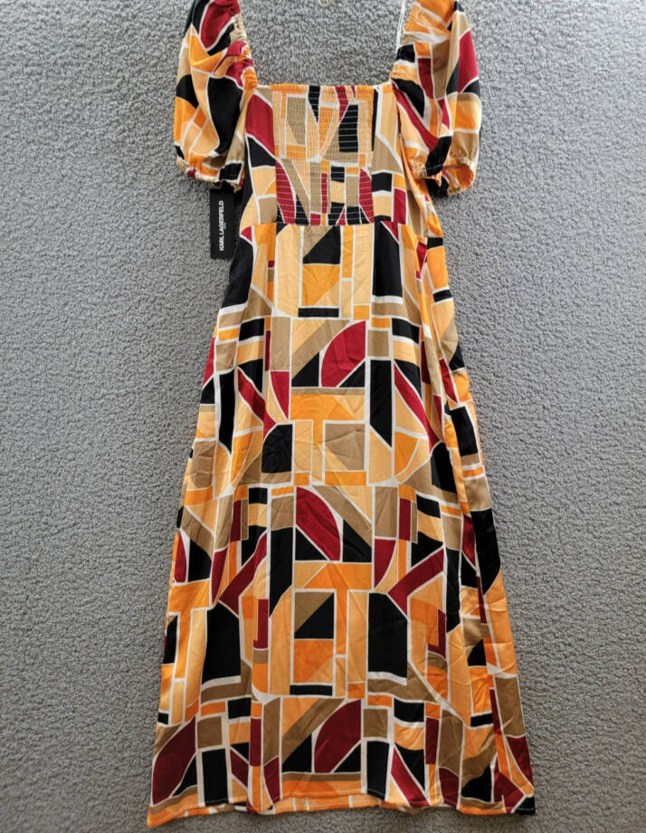 KARL LAGERFELD PARIS Geo-Print Square-Neck Puff-Sleeve Maxi Dress Women's 10