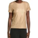 Anne Klein Foil-Print Crew Neck Short-Sleeve T-Shirt Women's M Light Coffee