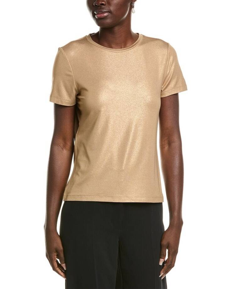 Anne Klein Foil-Print Crew Neck Short-Sleeve T-Shirt Women's M Light Coffee