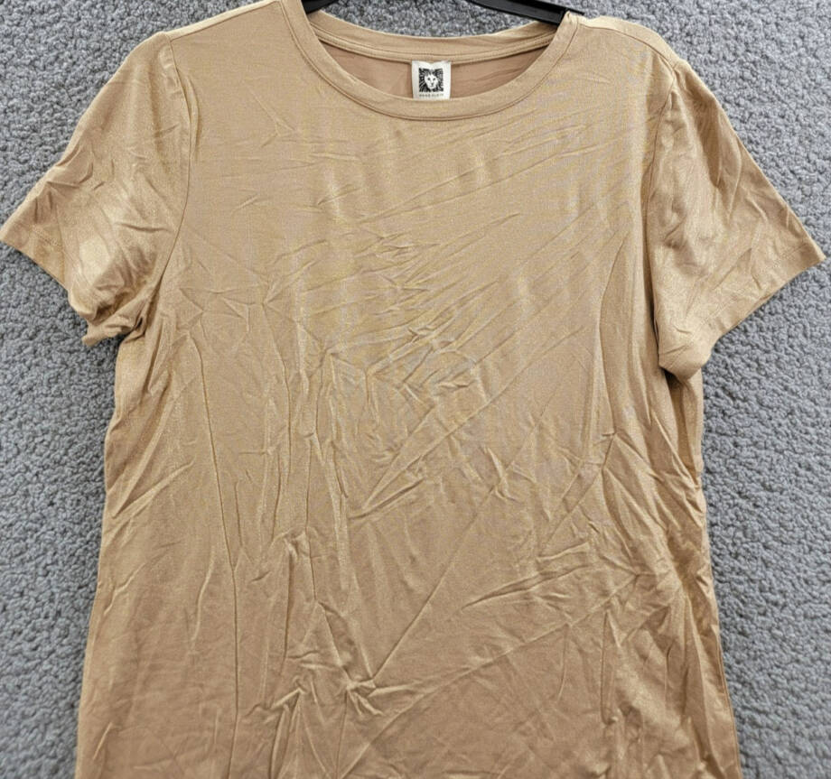 Anne Klein Foil-Print Crew Neck Short-Sleeve T-Shirt Women's M Light Coffee