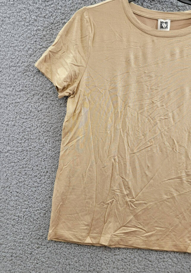 Anne Klein Foil-Print Crew Neck Short-Sleeve T-Shirt Women's M Light Coffee