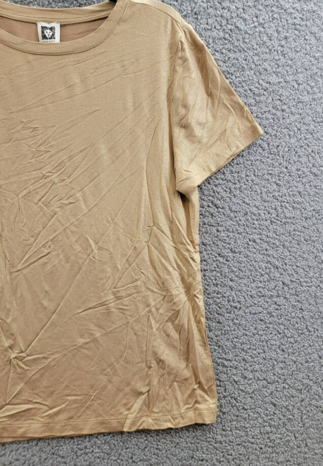 Anne Klein Foil-Print Crew Neck Short-Sleeve T-Shirt Women's M Light Coffee