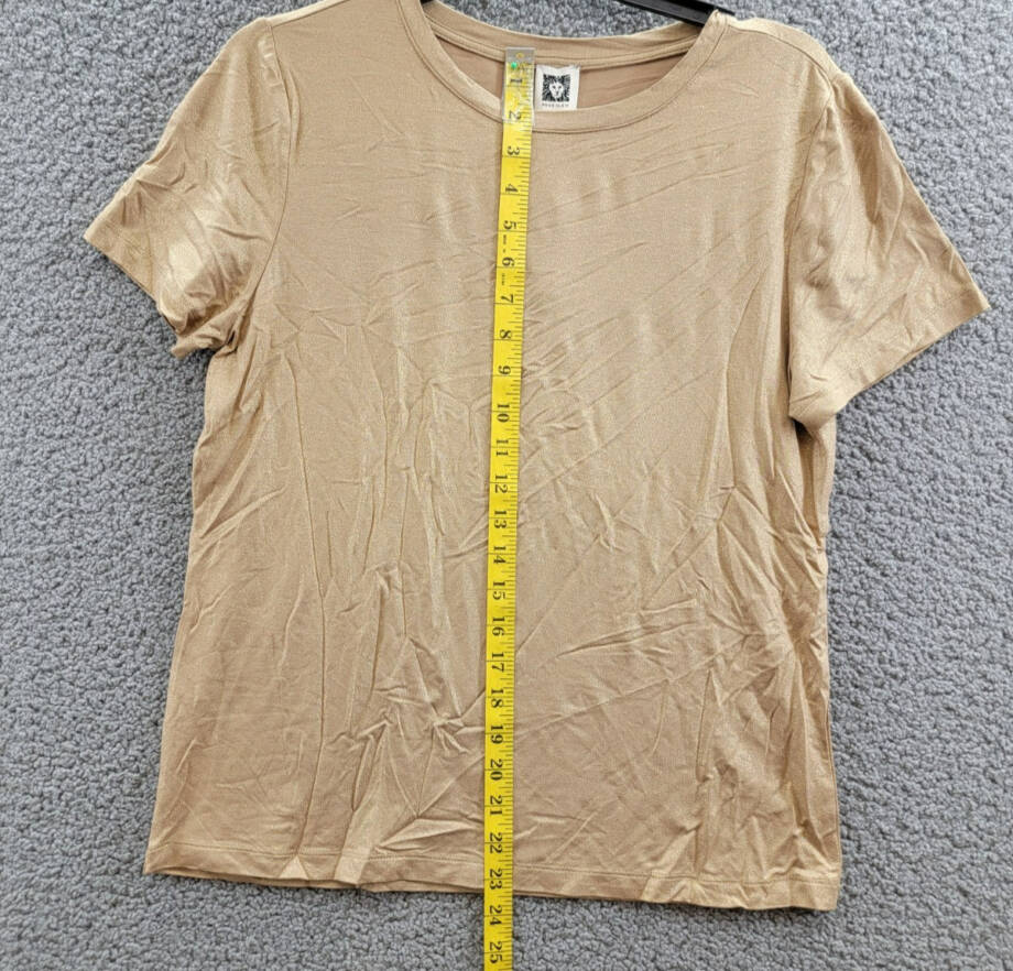 Anne Klein Foil-Print Crew Neck Short-Sleeve T-Shirt Women's M Light Coffee