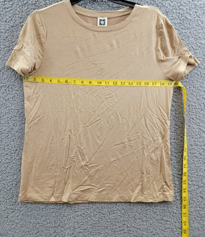Anne Klein Foil-Print Crew Neck Short-Sleeve T-Shirt Women's M Light Coffee