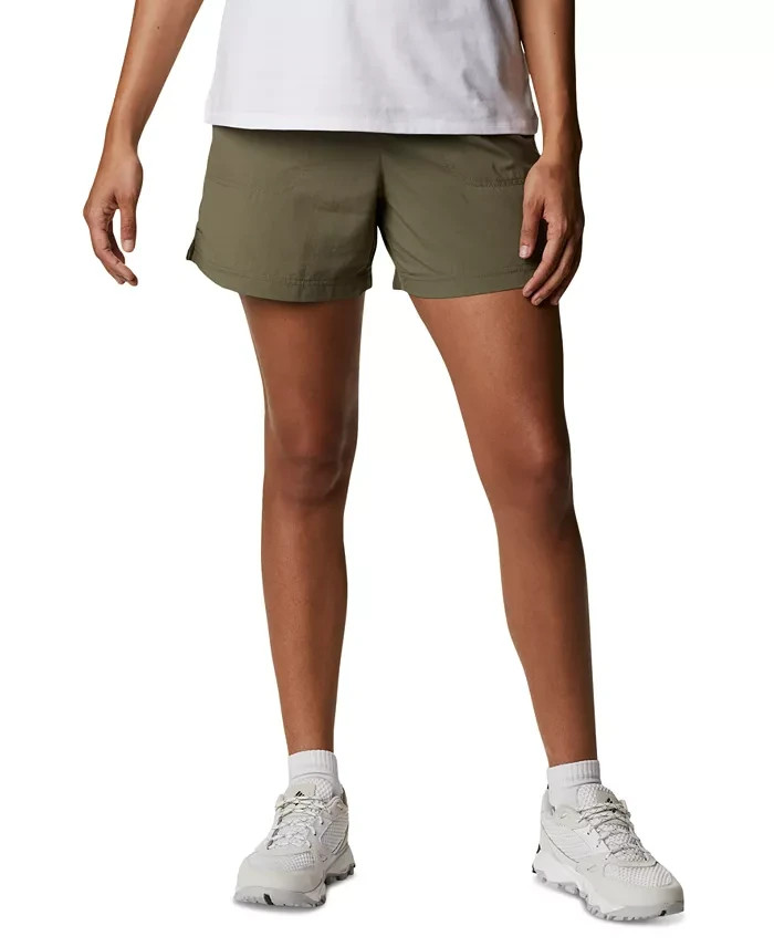 Columbia Sandy River Water-Resistant Shorts Women's S Stone Green Elastic Waist