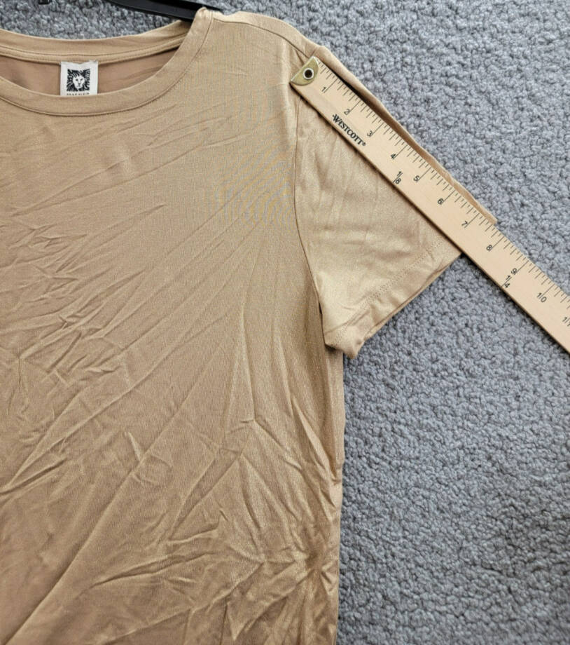 Anne Klein Foil-Print Crew Neck Short-Sleeve T-Shirt Women's M Light Coffee