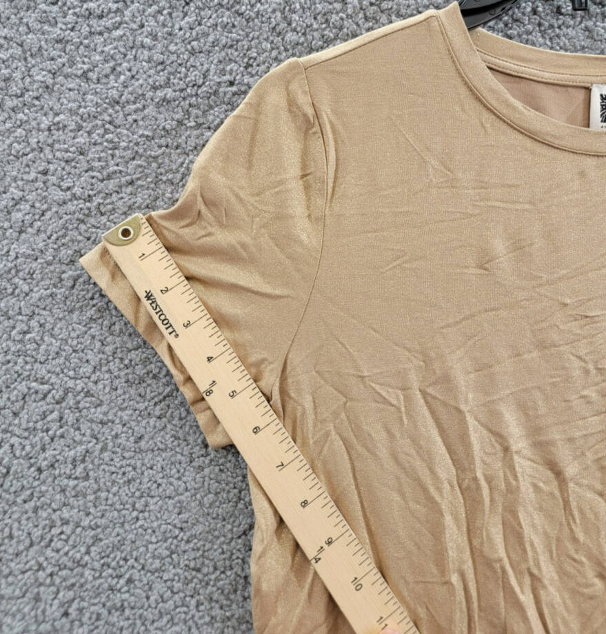 Anne Klein Foil-Print Crew Neck Short-Sleeve T-Shirt Women's M Light Coffee