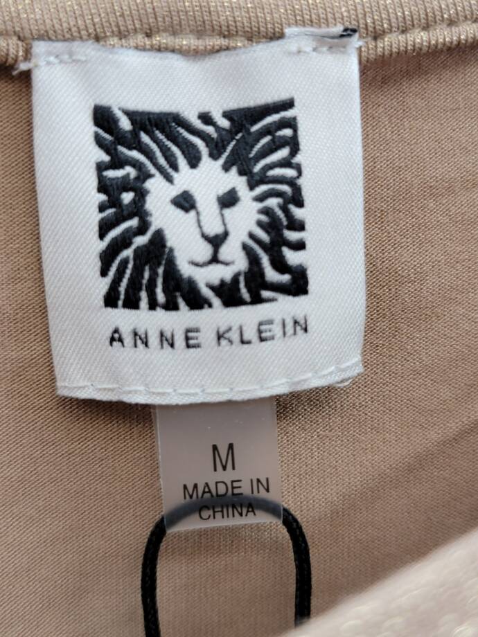 Anne Klein Foil-Print Crew Neck Short-Sleeve T-Shirt Women's M Light Coffee