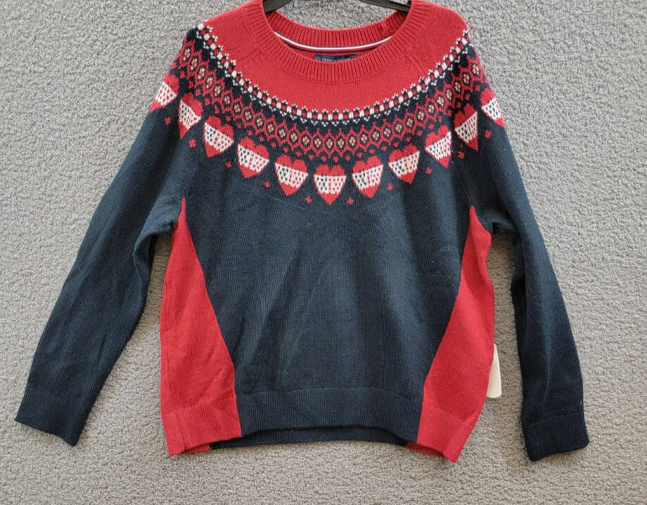 Tommy Hilfiger Fair-Isle Crewneck Sweater Women's XL Sky Captain/Chili Pepper