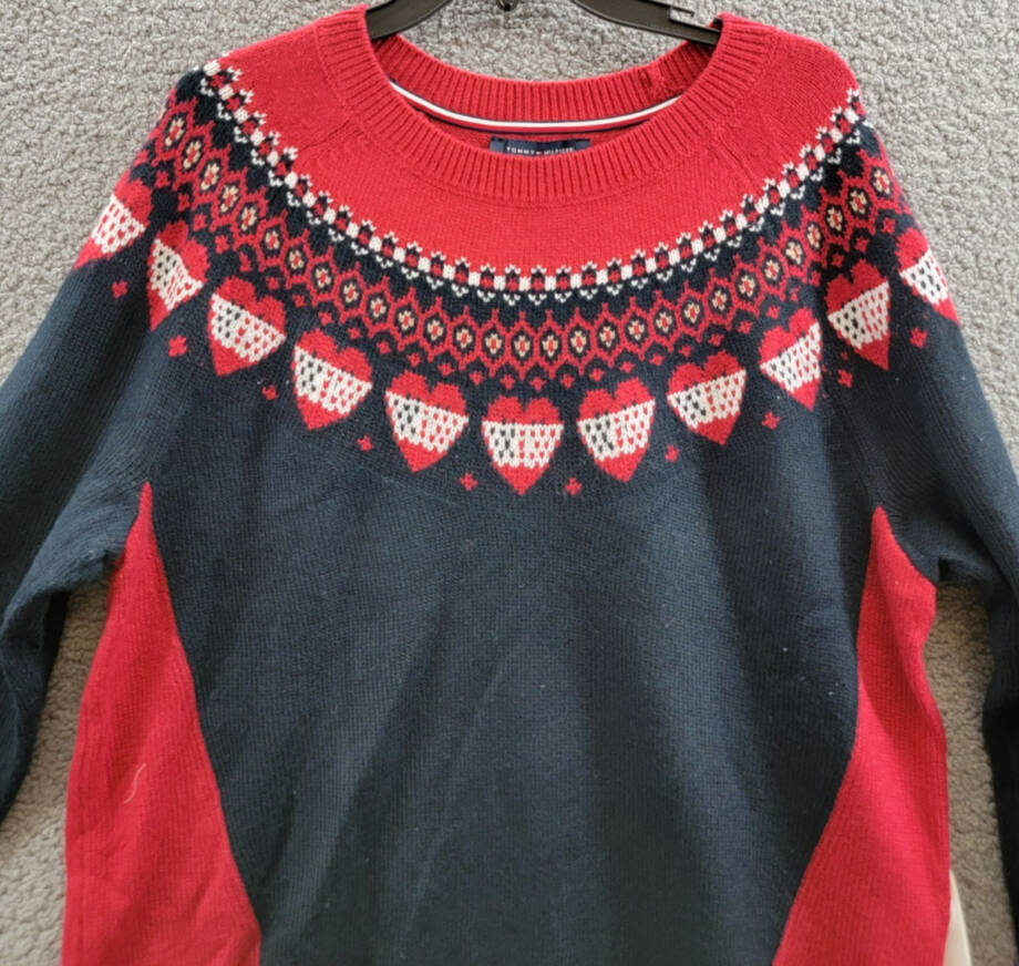 Tommy Hilfiger Fair-Isle Crewneck Sweater Women's XL Sky Captain/Chili Pepper