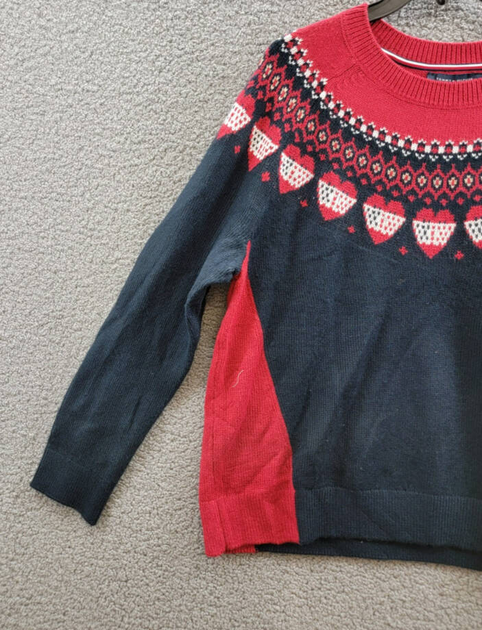 Tommy Hilfiger Fair-Isle Crewneck Sweater Women's XL Sky Captain/Chili Pepper
