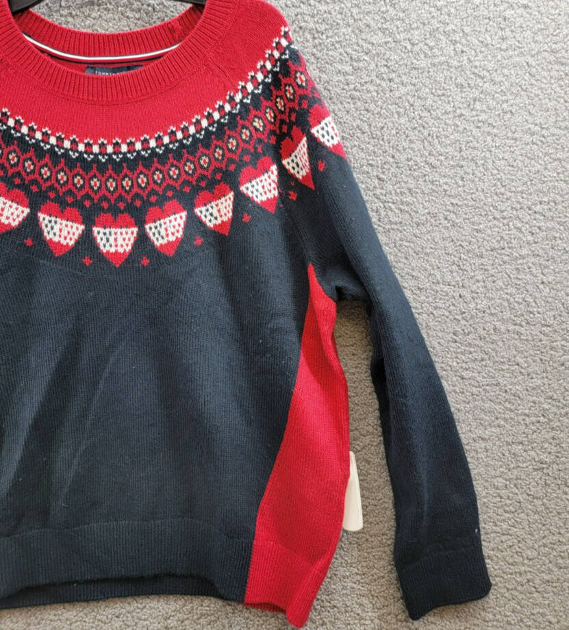 Tommy Hilfiger Fair-Isle Crewneck Sweater Women's XL Sky Captain/Chili Pepper