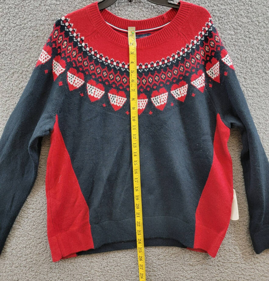 Tommy Hilfiger Fair-Isle Crewneck Sweater Women's XL Sky Captain/Chili Pepper