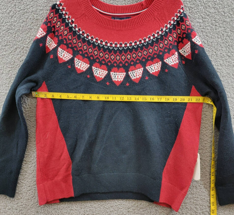 Tommy Hilfiger Fair-Isle Crewneck Sweater Women's XL Sky Captain/Chili Pepper